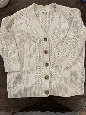 aerie Cream Cable & Waffle Knit Button-Front Cardigan